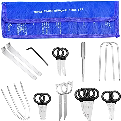 ALFFREUDE 20Pcs Herramientas Extraccion Radio Coche Universal Kit Herramientas Desencastre Radio CD Coche Herramienta de Desmontaje y Instalación para Audio con Bolsa de Almacenamiento para Radio