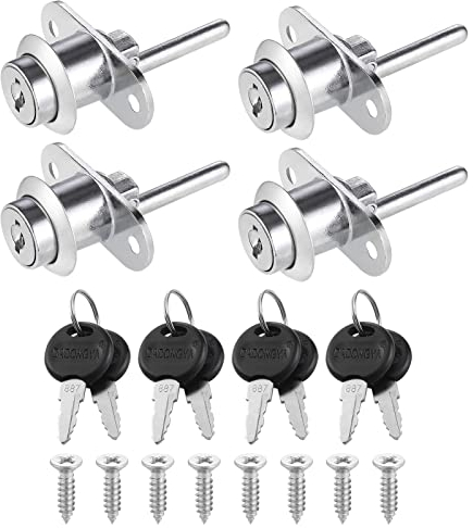 Hejo 4 Piezas Cerradura de Cajones de Oficina, Cerradura Cajonera con Llave y Tornillos, 16mm Cinc Aleación Cerradura de Seguridad para Muebles, Cerradura de Embolo para Armario, Escritorio, Cajón