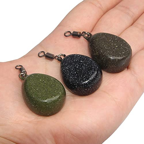 FFT Carp Coarse Fishing Weights Flat Pear with Swivel in Smooth Finish, Running Rigs and Clip,1.1oz, 1.5oz, 2oz, 2.5ozGreen Brown Black (1.5oz x 10, Silt Brown)