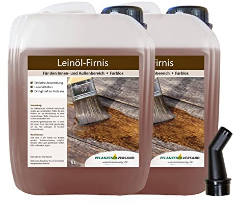 Leinölfirnis für Holz - Holzöl für den Innen- und Außenbereich - Schutz und Pflege für Gartenmöbel, Arbeitsplatten und Holztische - 2 x 5 Liter