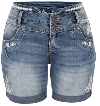Hangowear Jeans tradizionali Yonna, pantaloncini lunghi | Jeans con ricami in stile bavarese | Skinny da donna, jeans, 42