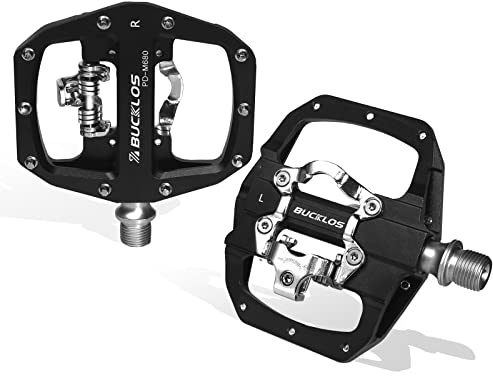 BUCKLOS SPD Pedals PD-M680 Mountain Bike Clip in SPD Flat Combo Dual Sided Pedals - Road Bike MTB Clipless Sealed Bearing Bicycle Clips Pedal Compatible with Shimano SPD Cleats (Black.