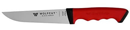 Wolfcut SoftGrip RED-Serie - Stechmesser 17 cm Klinge, Exzellente Stabilität, gebogene flex Klinge, rutschfestem SoftGrip Griff,Premium Profi Qualität für Metzger, Fleischer und Hausschlachter
