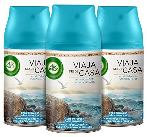 Air Wick Freshmatic - Pack de 3 Recambios de Ambientador Spray Automático, Esencia para Casa con Aroma a Oasis Turquesa