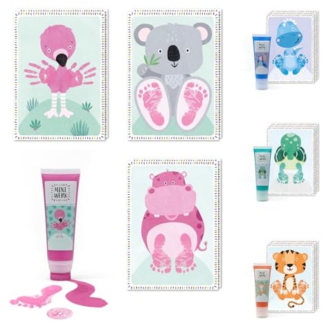 Miniwerk Juego de impresión de bebé ecológico rosa 0-1,5 años para el recordatorio de huellas y huellas de bebé - Decoración para habitaciones de bebés y niños pequeños - Tarjetas de hitos - Impresión
