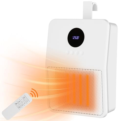 Dreamhigh® Termoventilatore ceramico 1500W, montaggio a parete, telecomando/Touchscreen, 3 impostazioni di temperatura, aggancio o sospensione a parete per camera da letto/bagno, NFJ08