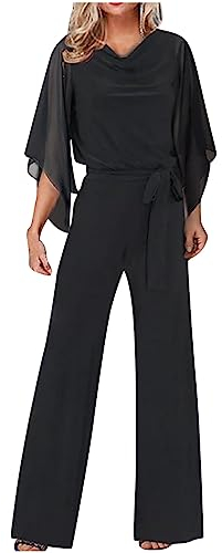 Jumpsuit Damen Elegant für Hochzeit Hosenanzug Sommer Lang Overall Einteiler Lässiger Hosenanzug 3/4 Ärmel Einfarbig Playsuit Hohe Taille Strampler Spielanzug Festlich Party Romper
