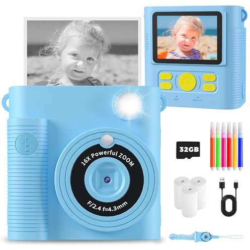 YMEDSUM Kids Camera Instant Print,1080P HD Digital Camera for Girls & Boys, Safe Inkless Printing Toys Gifts,32GB SD Card & 3 Rolls Paper, Birthday Christmas New Year's Gifts for Ages 3-12