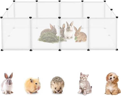 UISEBRT Freigehege Gittergehege für Kaninchen, Meerschweinchen Käfig Gehege, Kleintierkäfig ohne Tür, Welpenauslauf Kleintiergehege, Freilaufgehege für Innen und Aussen, 145x75x48 cm, Transparent