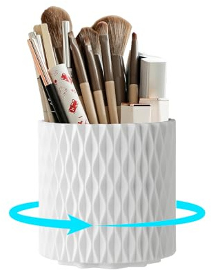 Imakmasion Support de pinceaux de maquillage – Rotation à 360° – 5 emplacements pour cosmétiques, rouges à lèvres, fournitures d'art, salle de bain, salle de bain (blanc)