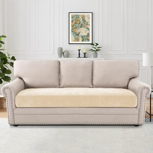 H.VERSAILTEX Stretch Mixed-Color Chenille Couch Cushion Cover Soft Sofa Covers Washable Thick Durable Cushion Covers for Couches and Sofas All Seasons Universal(3 Seater Sofa Cushion Cover,Cream)
