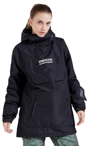 Bluemagic Giacca da Sci Calda da Donna, Giacca Invernale Donna Jacket con Cappuccio, Abbigliamento da Neve Invernale Cappotto Antivento Traspirante Caldo Antineve(Nero,XXL)