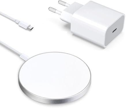 Weiß Mag-Safe Ladegerät für iPhone: Magnetische Ladestation für induktive drahtlose Ladeplatte, kompatibel mit iPhone 16, 15, 14, 13, 12, mit 20W
