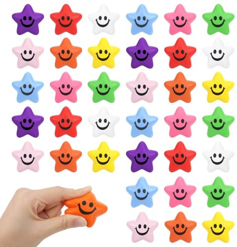 Huiguli 36 Piezas Anti Estrés Bolas, Bolas de estrés con Forma de Estrella, Mini Pelota de Juguete Anti Estrés, Juguetes Antiestres Squeeze para Adultos Niños