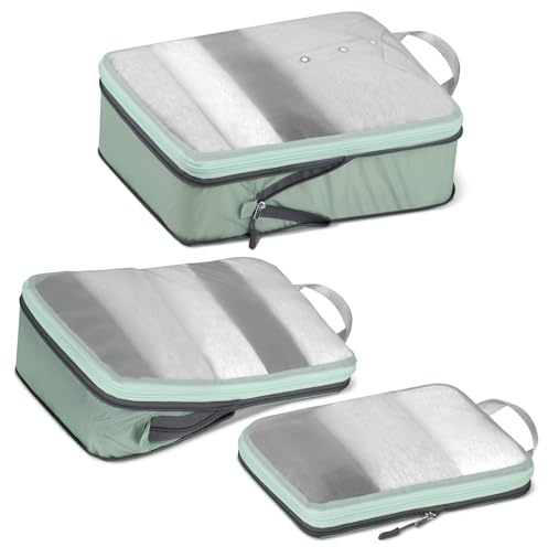 Cipway Kompression Koffer Organizer Set für Rucksack ，Netzgewebe Ultraleichte Packtaschen Packing Cubes Packwürfel Kofferorganizer Packtaschen Kleidertaschen für Reiseorganizer(Salbei grün, 3 Stück)