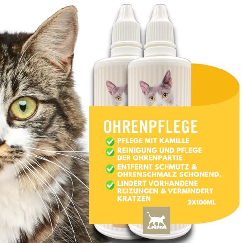 Pulitore orecchie gatto • Gocce per la pulizia delle orecchie • Gocce per le orecchie per gatti contro il prurito • Cura delicata delle orecchie con camomilla • Detergente per le orecchie,