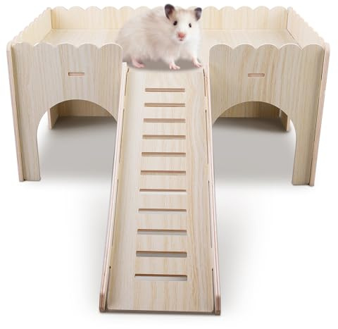 PRITOK Wooden Guinea Pig House: Detachable Guinea Pig Castle with Cave, Ramp, and 4 Caves, Natural Wooden Pet Small Animal Hideout Hut for Guinea Pigs, Hamsters, Rats, Hedgehogs