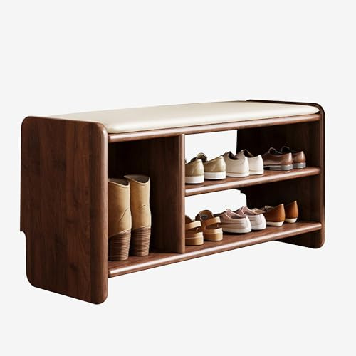 Banco Zapatero Entrada con Almacenaje y Asiento - Banqueta de Madera para Recibidor, Vestuario, Sala de Estar, Pasillo, Pie de Cama, Dormitorio (Walnut Color, 80cm/31.5in)