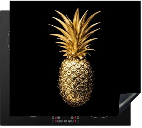 KitchenYeah© Protector Vitroceramica 58x51 cm Tapa para induccion Placa Encimera Cubre de Protectora Cocina Piña - Negro - Oro - Luxe