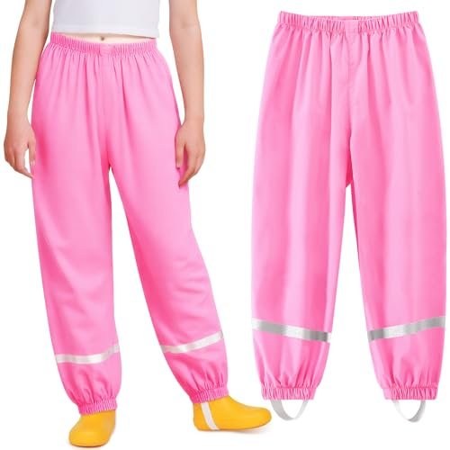Domueay Pantalon de Pluie Enfant Pantalon Imperméable Filles Garçons Salopette Pluie Respirant Pliable Pantalon de Boue Reflechissant pour 1-10 Ans