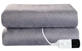 RUIANBAO Coperta termica,spegnimento automatico, 150 x 80 cm, display LED, protezione da surriscaldamento, coperta in pile, con timer di 12 ore e 3 livelli di calore, in lavatrice,Beige
