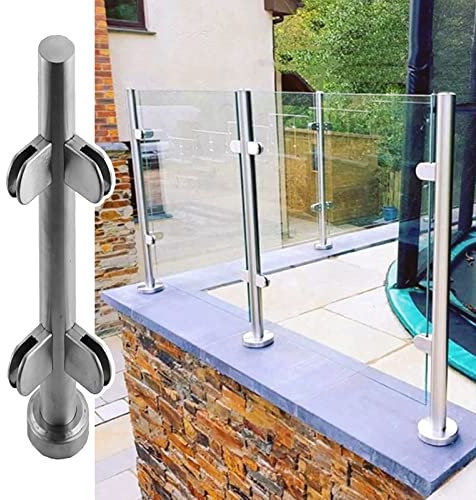 RENYJGOU Barandilla de Vidrio de Acero Inoxidable para Terraza, de Barandilla de Vidrio Redondo para Exteriores, Kit de Barandilla de Vidrio para Pasillo, Escalera, Jardín, Balcón./Sier Corner Post/H-