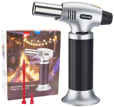 LAIWEI S400 - Torcia da cucina ricaricabile, adatta a tutti i contenitori di butano, fiamma regolabile, ideale per barbecue, pasticceria, dessert e torte alla panna.
