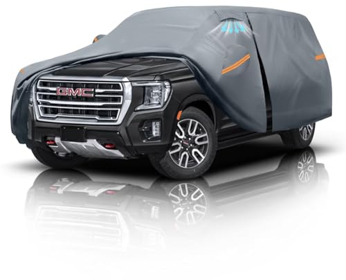 Large SUV Car Cover for GMC Yukon XL (2000-2026) 100% Waterproof All Weather, Heavy Duty Outdoor Full Exterior Covers Rain Sun Wind UV Hail Protection.