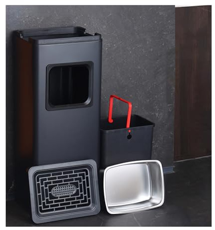 Cubo de Basura de Acero Inoxidable Integrado, de Apertura Redonda y Tapa abatible, para Cocina, para encimera, Ideal para restaurantes, hogares y hoteles, Color Negro, 31 x 23,5 x 74,5 cm