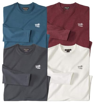 ATLAS FOR MEN - Pack de 4 Camisetas Hombre -Manga Larga Hombre -Cuello Redondo - Doble Costura - Disponibles en Tallas Grandes de la M hasta 5XL