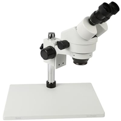 Binocular Industrial Stereo Microscope 7-45X Continuous Zoom With Big Size Metal Stand Includes 0.5X Objective LED Ring Light