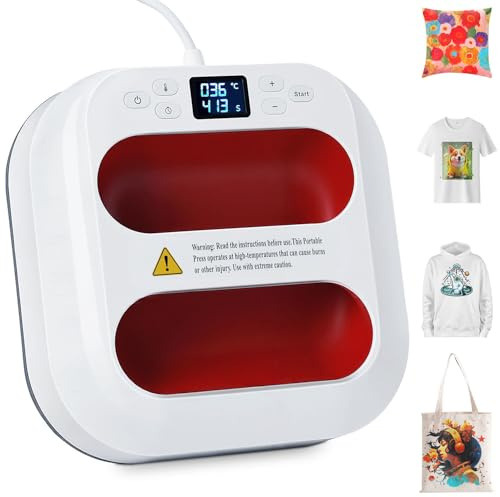 ISOISL Prensa de transferencia Plotter 22,5 cm x 22,5 cm, prensa de calor portátil con temporizador, calentamiento rápido, control de temperatura inteligente, prensa de buigel DIY para camisetas