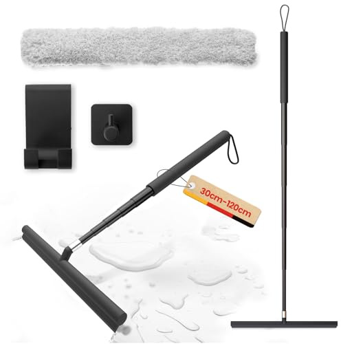 Mannicix Rasqueta Limpiacristales, Limpia Mamparas Ducha Retráctil 30-120cm, Rasqueta Limpiacristales, Rasqueta de Ducha Silicona para Ducha, Baño, Cristal