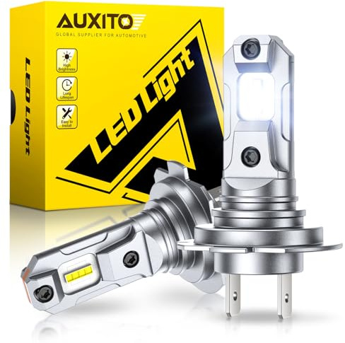 AUXITO H7 LED Headlight Bulb- 600% Brighter, 6500K Bright White, 1:1 Halogen Size, Plug & Play H7 Headlight Bulb, 60,000 Hours Lifespan, Pack of 2