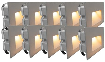 Kit 10 Faretti segnapasso da esterno lampada da muro luce cct bianco caldo bianco naturale freddo IP65 LED 5w 300 Lumen ad incasso per scatola cassetta 503 scale giardino viale gradini (Grigio)