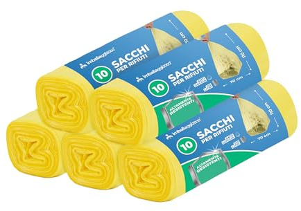 IMBALLAGGI 2000 - Sacchetti Spazzatura 70x110 (110L) in Plastica Riciclata Gialli 50 Rotoli x 10 Sacchi Spazzatura Raccolta Differenziata Interno, Tot 500 Sacchetti Tutti Rifiuti Resistenti Rinforzati