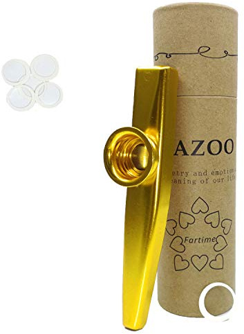 Fartime Gold Exquisite Aluminum Alloy Kazoo With 5 Kazoo Flute Diaphragms And A Beautiful Gift Box-Musical Instruments. (gold)