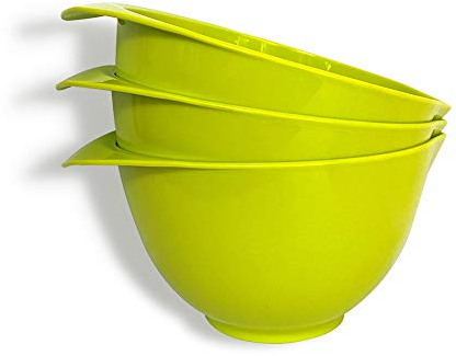 WePrep Lot de 3 bols mélangeurs avec bec verseur et poignée | Vert | Magnifiquement coloré | Compact, empilable et ergonomique | Fièrement fabriqué au Royaume-Uni