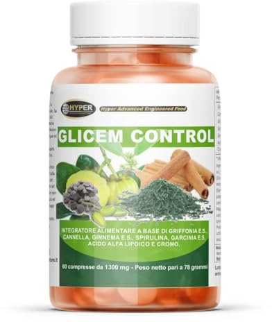 Hyper Glicem Control 60 Compresse - Integratore Alimentare Glucosio e Carboidrati. Griffonia, Cannella, Gymnema, Spirulina, Garcinia Cambogia, Acido Alfa Lipoico e Cromo Picolinato.