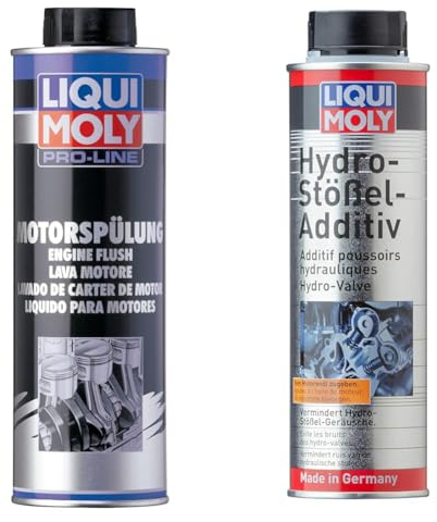LIQUI MOLY Pro-Line Motorspülung | 500 ml | Öladditiv | Art.-Nr.: 2427 & Hydrostößel Additiv | 300 ml | Öladditiv | Art.-Nr.: 1009