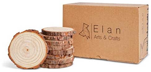 Elan Holzscheiben 10cm - 9cm Durchmesser 25 Stück, Baumstamm Scheiben, Baumscheiben Klein, Runde Holzscheiben Deko, Holzscheibe Rund, Baumscheiben 10cm, Runde Holzplatte, Holz Weihnachten