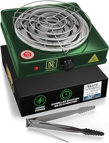 Allume Charbon Chicha Electrique BLACK HEAT (1000W | plaque chauffante chicha charbon naturel | noir) + pinces + grille + câble 140 cm