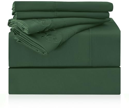 LONAVA California King Size Bettlaken-Set, 6-teilig, Hotel-Luxus, knitterfreie Mikrofaser, Oeko-Tex-zertifiziert, atmungsaktiv und elastisch, 40,6 cm tiefe Taschen, Waldgrün