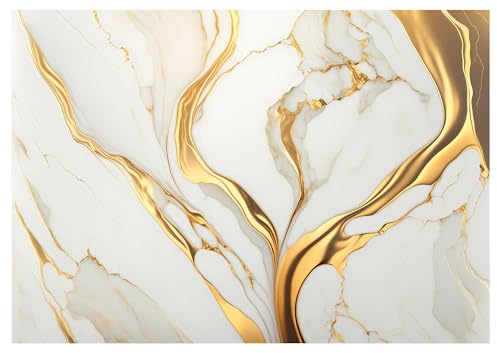 WallArena - Vlies Fototapete Marmor Gold Grau Abstrakt Steinwand 416x254 cm - Fototapeten - Tapeten - für Wohnzimmer Schlafzimmer - Vliestapete Wandtapete Tapete 3D Effekt- inkl. Kleister