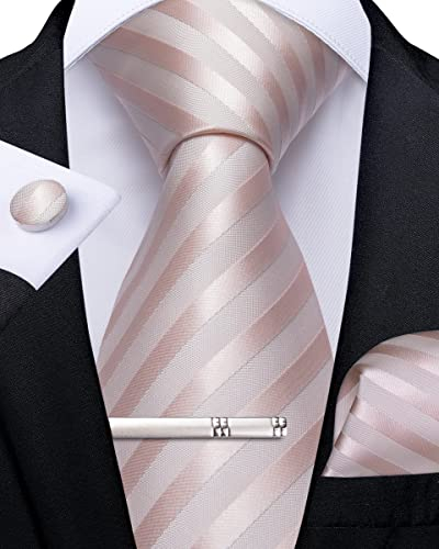 DiBanGu Rosa Gestreift Herren Geschäftliche Formal Krawatte Kariert Krawatte & Einstecktuch & Krawattenklammer Set