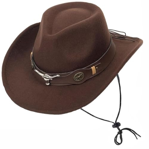 Oaygat Cowboy Hat Felt Fedora Hat Womens Western Cowboy Hat Wide Brim Hats Classic Cap Western Shapeable Durable Cowgirl Men Women Wool Felt Fedora Jazz Hat Lightweight Shapeable Brown
