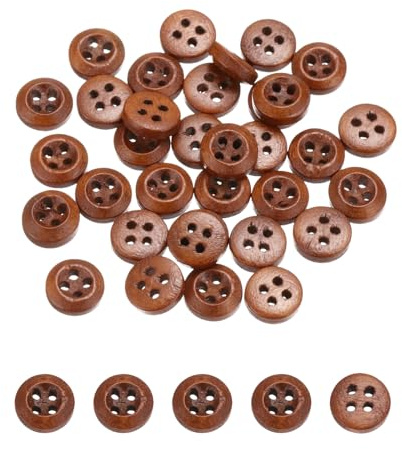 sourcing map 80Pcs Wooden Buttons, 10mm(13/32) 4 Hole Round Wood Sewing Button Craft for Sewing DIY Craft Clothing, Brown