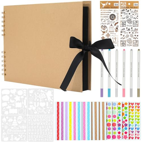 DIY Fotoalbum zum Selbstgestalten mit Fotoecken selbstklebend Fotobuch zum Einkleben 80 Schwarze Seiten Scrapbook Album Buch zum selber Gestalten für Hochzeit Geburtstags Abschluss Weihnachten