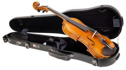 Crossrock Koffer in Polykarbonform, passend für 4/4 Violine in voller Größe, inklusive Schutzdecke, Hygrometer, Zubehörtasche, abnehmbare Gurte, Schwarz (CRF4050VFBK)