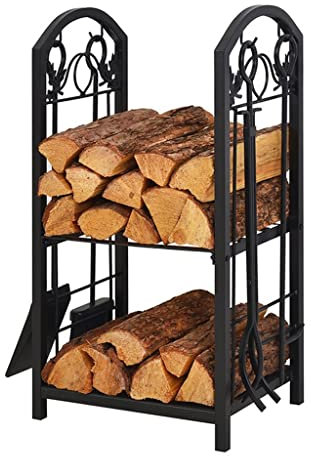 GUHPZA Firewood Storage Rack Iron Black Flooring Firewood Rack Tool Rack Fireplace Supporting Wood Firewood Multi-Layer Shelf Home